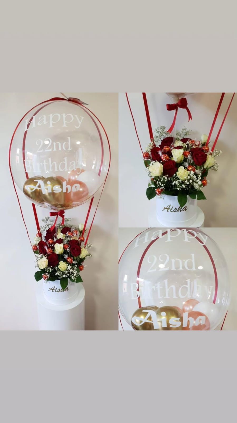 Balloon In A Hat Box Of Flowers With Balloons