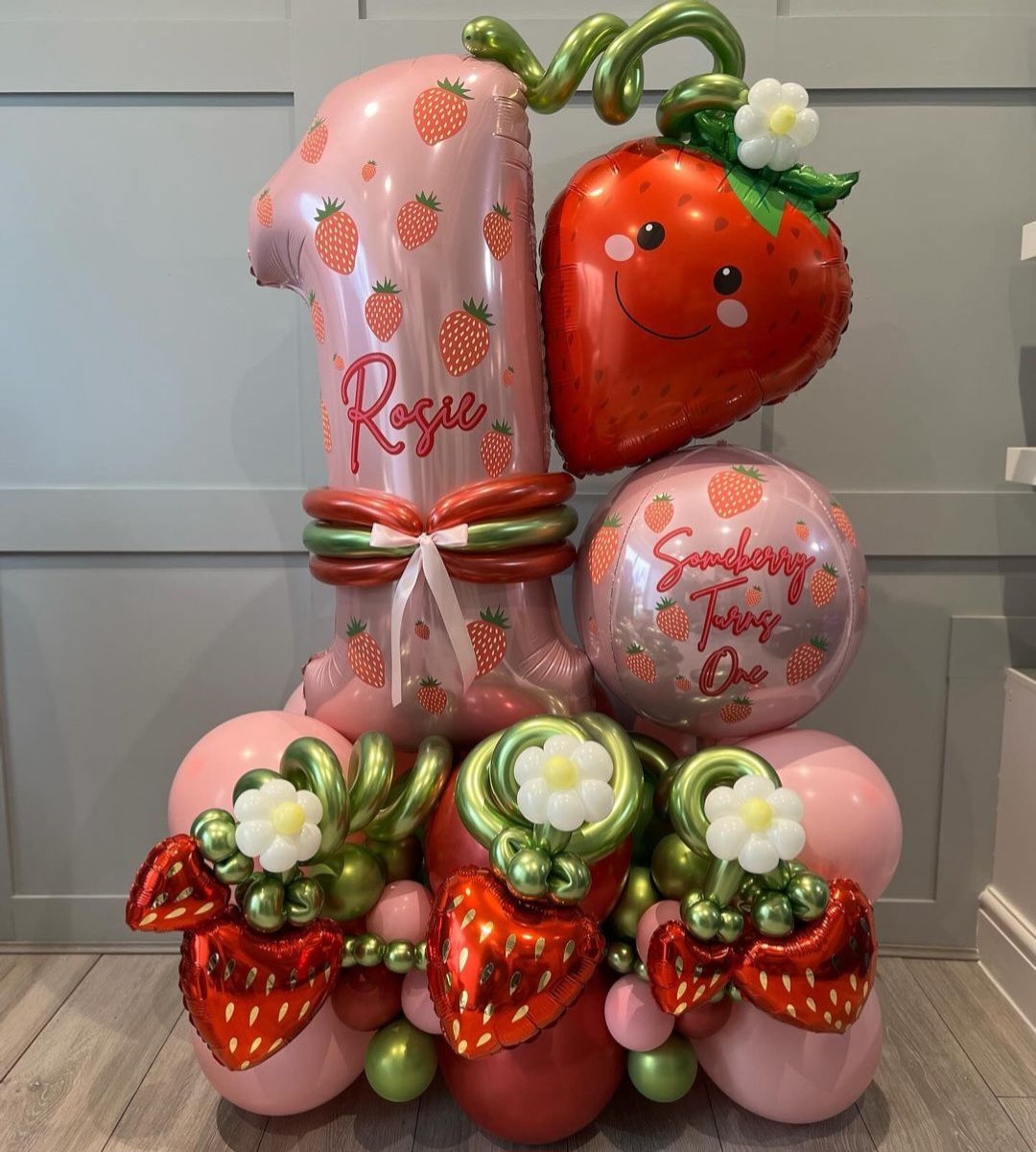 Strawberry Single Number Balloon Bouquet