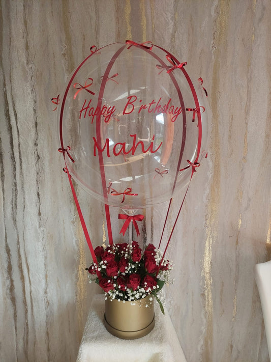 Balloon In A Hat Box Of Flowers