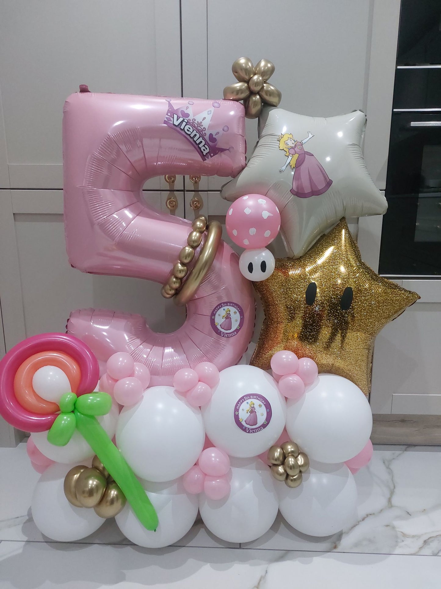 Princess Peach Single Number Balloon Bouquet