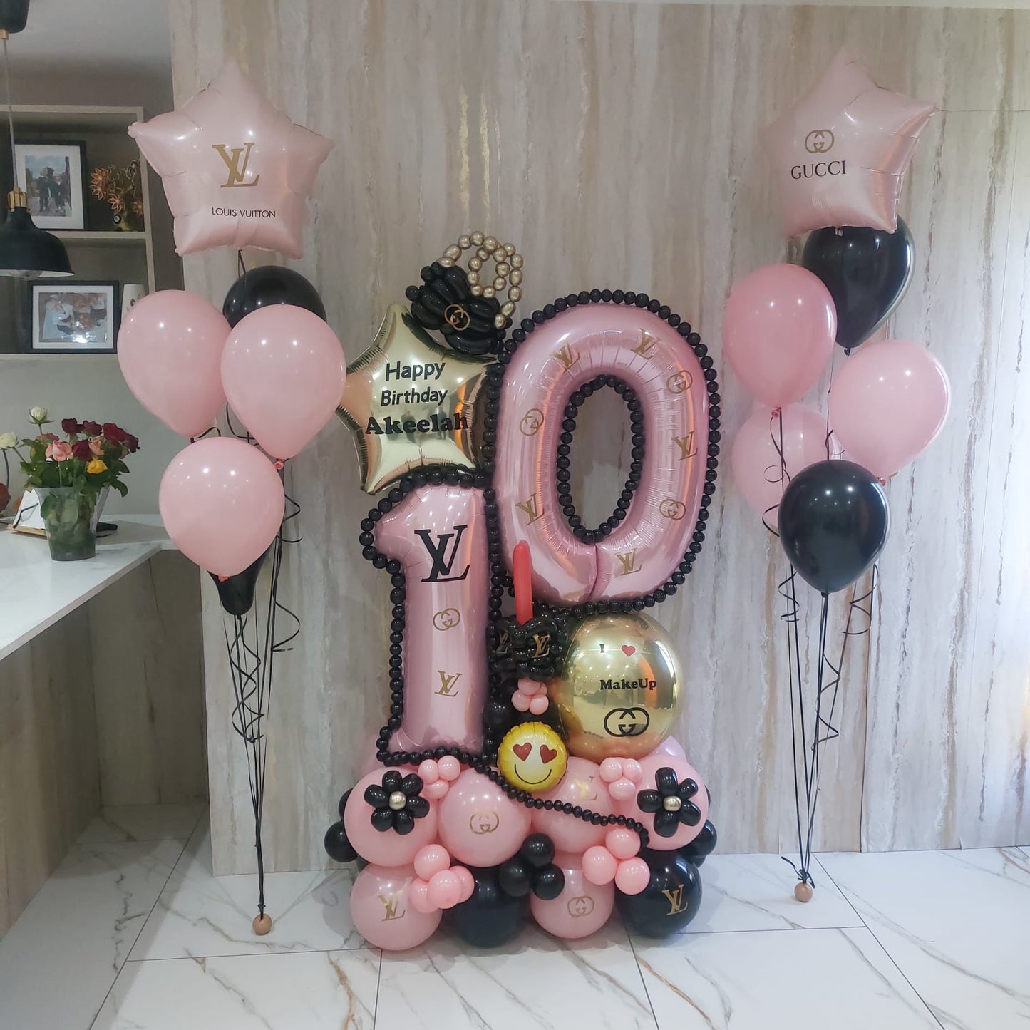 Gucci and LV Double Number Balloon Bouquet