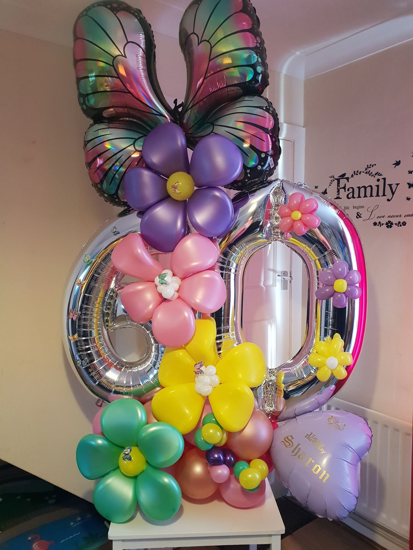Butterfly and Flowers Double Number Balloon Bouquet